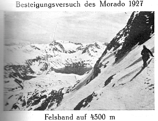 Besteigungsversuch des Morado 127 - Felsband auf 4500 m